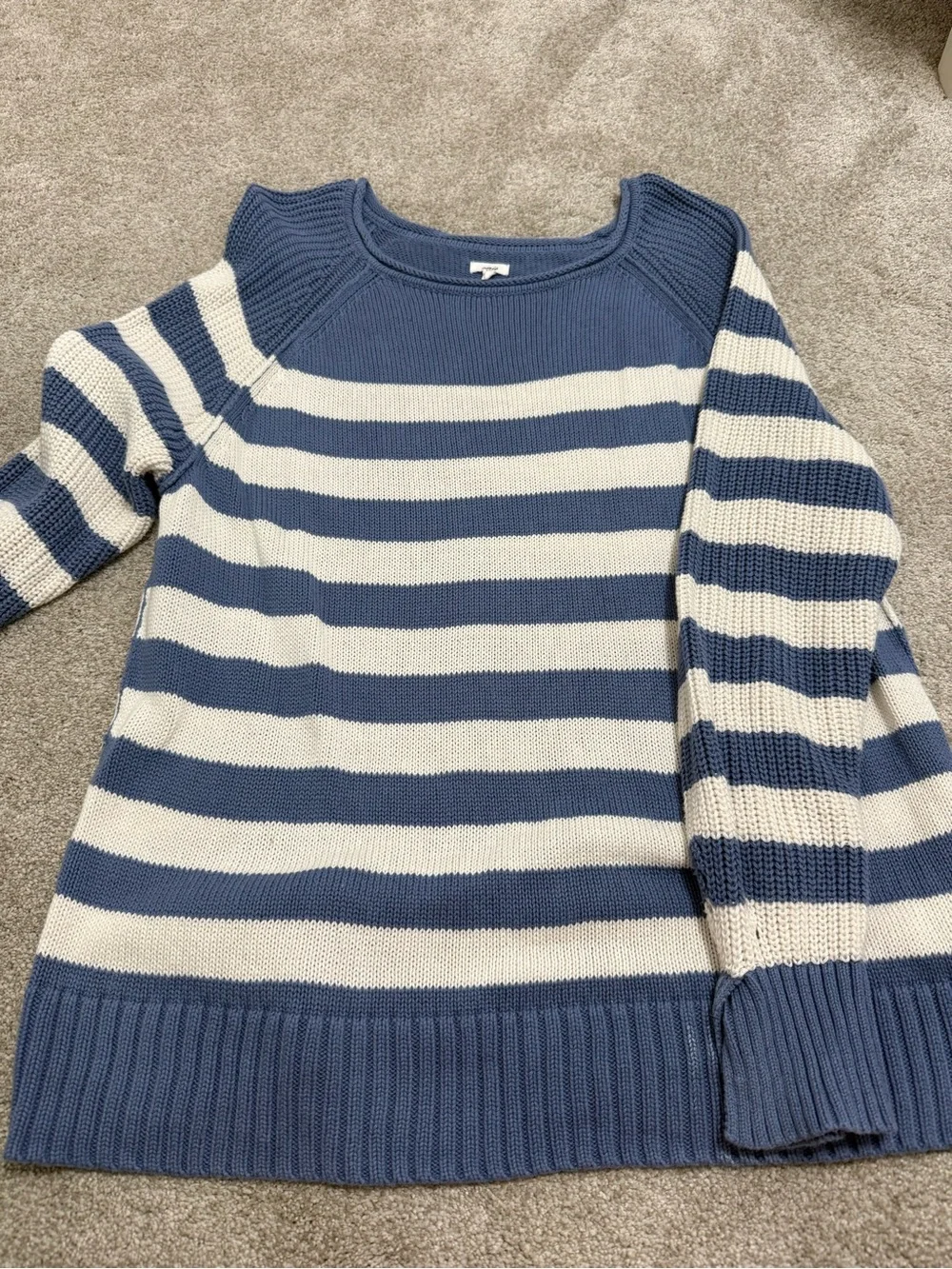 aerie Blue and Cream Striped Crewneck Sweater